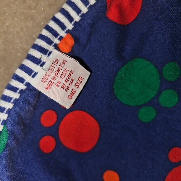 VTG GYMBOREE Reversible Baby Blanket Paw Prints Blue White Red Yellow Green READ - Picture 6 of 9